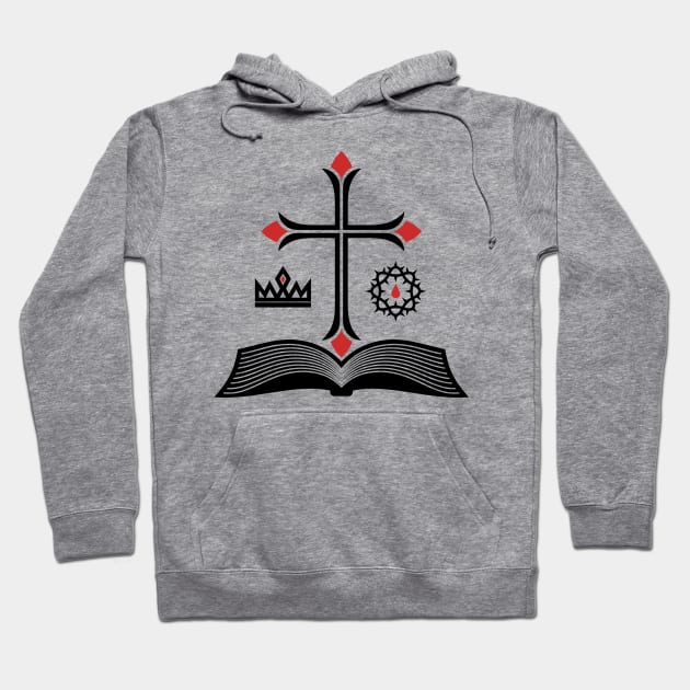 Cross of Jesus Christ, open bible and royal symbols. Hoodie by Reformer